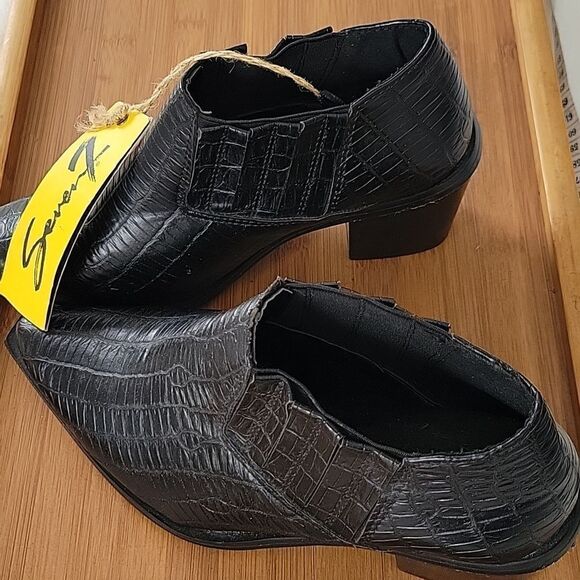 EUC SEVEN7 Cassanova women's  Black Croc- Leather Ankle Booties Cowgirl SZ 7 - Picture 6 of 6